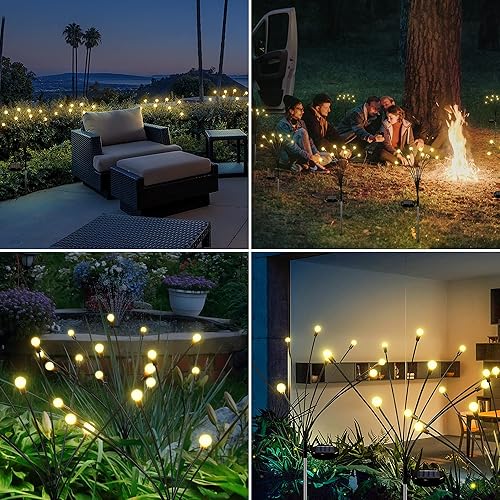 Miniatura 3 de Hopolon Luces solares de jardín impermeables, paquete de 4 luces solares de luciérnaga de 8 LED, luces de hadas oscilantes de viento, luces solares