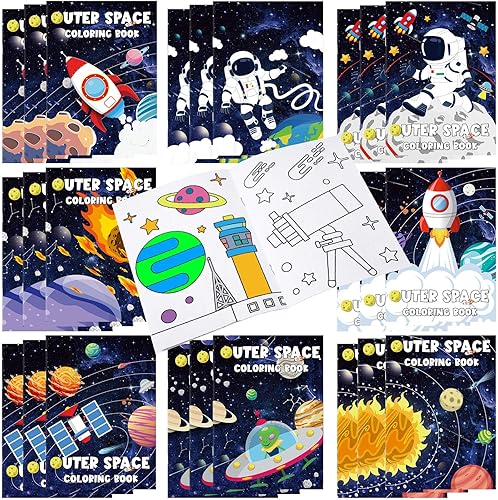 Faccito 24 libros espaciales para colorear a granel para niños, mini libros para colorear del sistema solar, recuerdos de fiesta para astronauta,