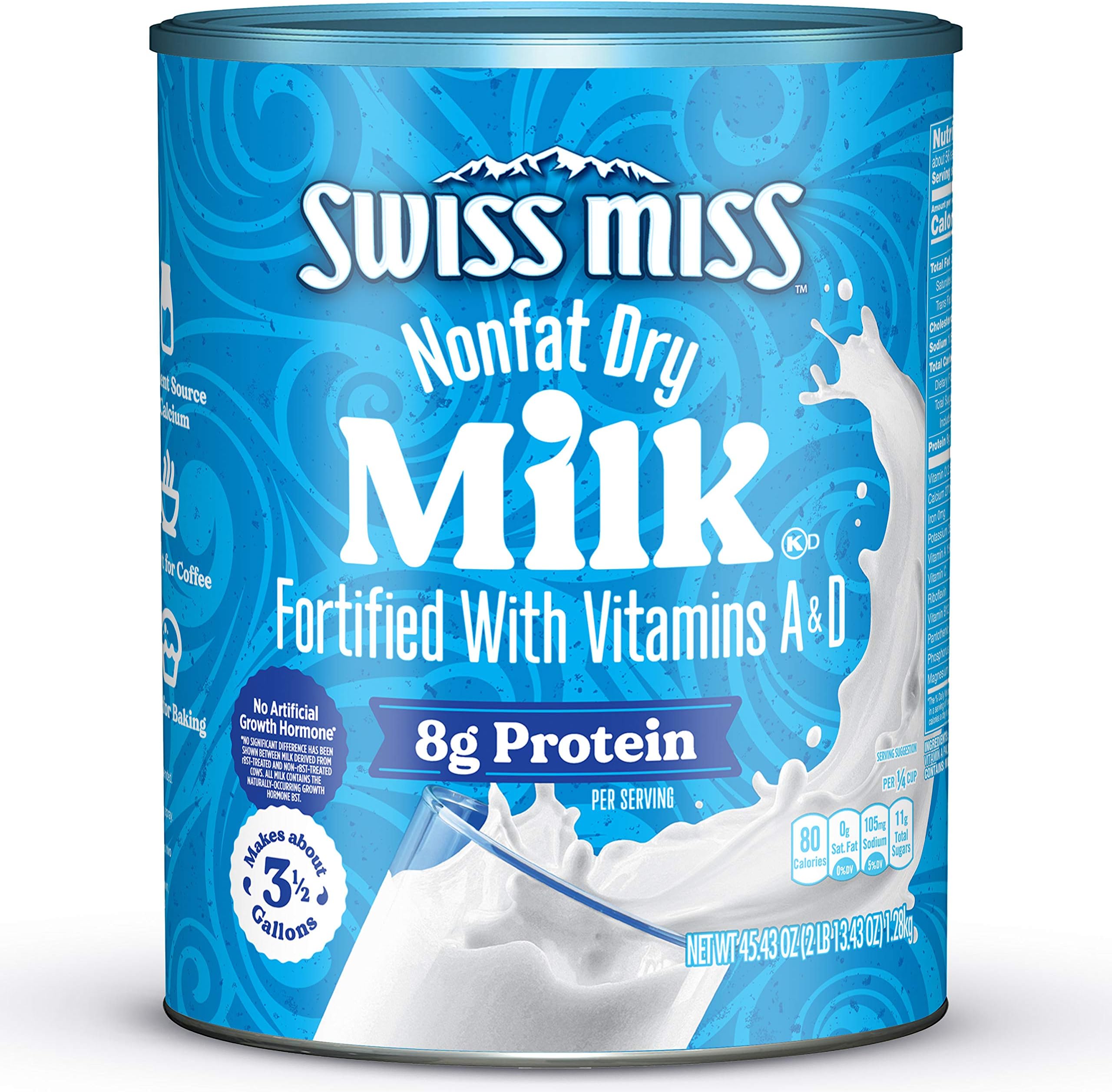 Swiss Miss Nonfat Dry Milk With Vitamins A and D, Makes Over 3 Gallons, 45.43 oz.