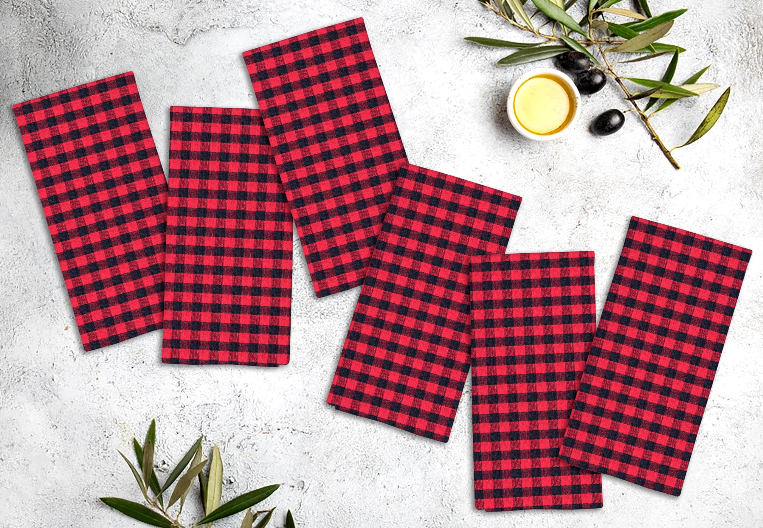 yaweh Kids Lunch Towels, Reusable Cotton Cloth, Set of 6, 18" x18" (redblack)-image-11