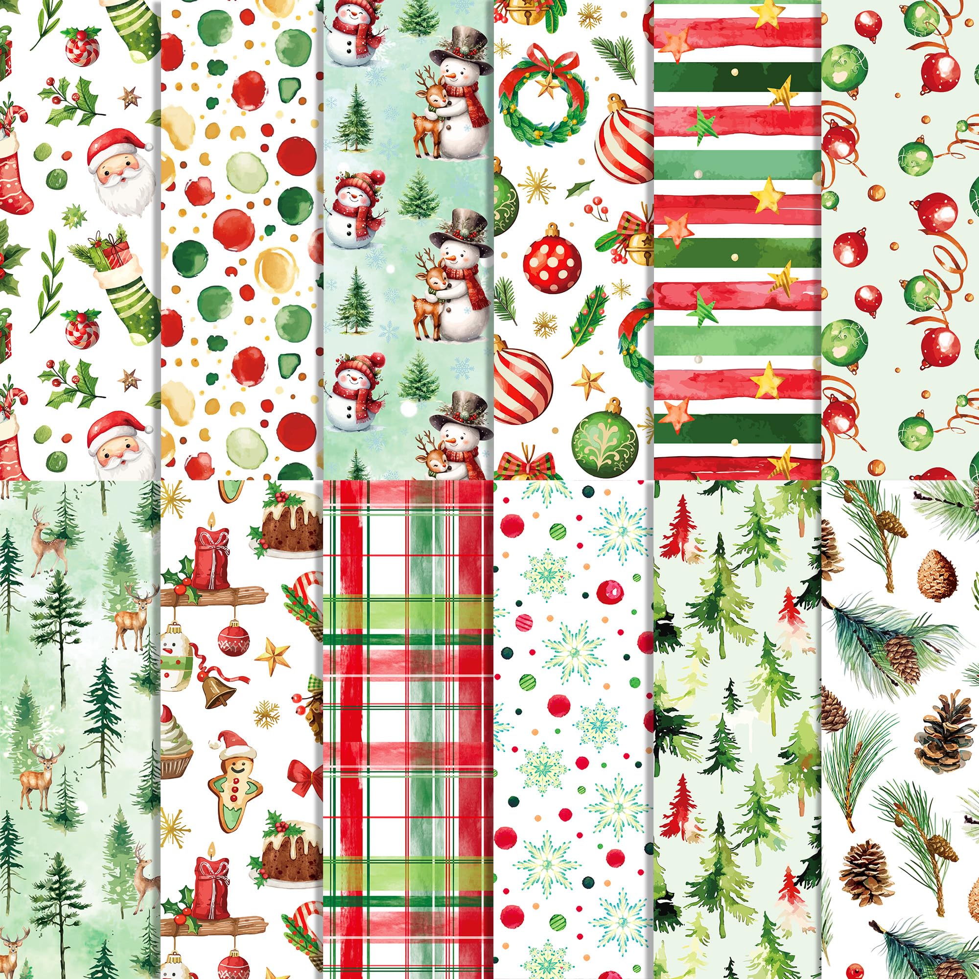 24 Sheets Christmas Scrapbook Paper 12 x 12 Inch Holiday Craft Paper Pad