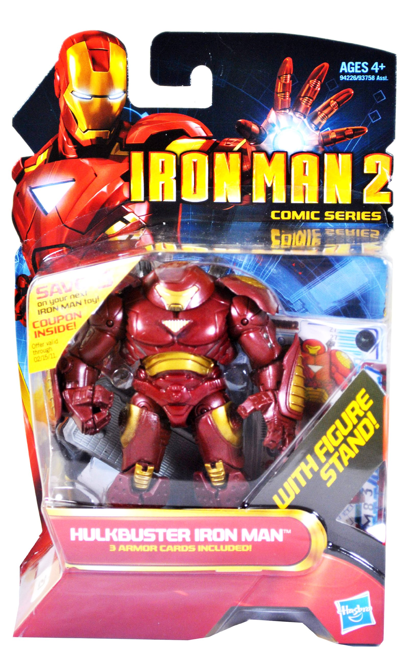 Iron Man 2 Movie Series 4 Inch Tall Action Figure Set #27 - HULKBUSTER IRON MAN with Figure Display Stand Plus 3 Armor Cards