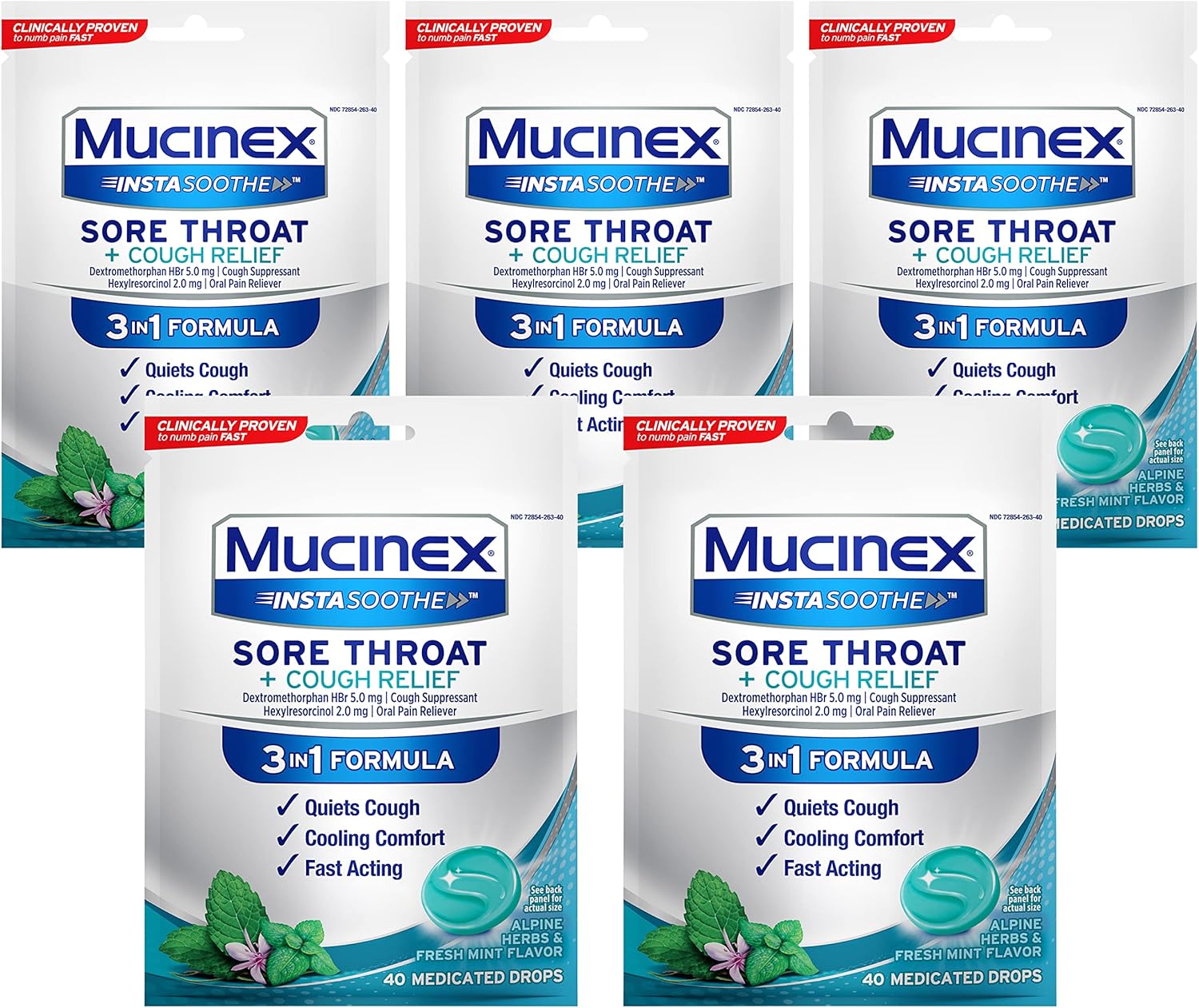 Mucinex InstaSoothe Sore Throat + Cough Relief Alpine Herbs & Mint Flavor, Fast