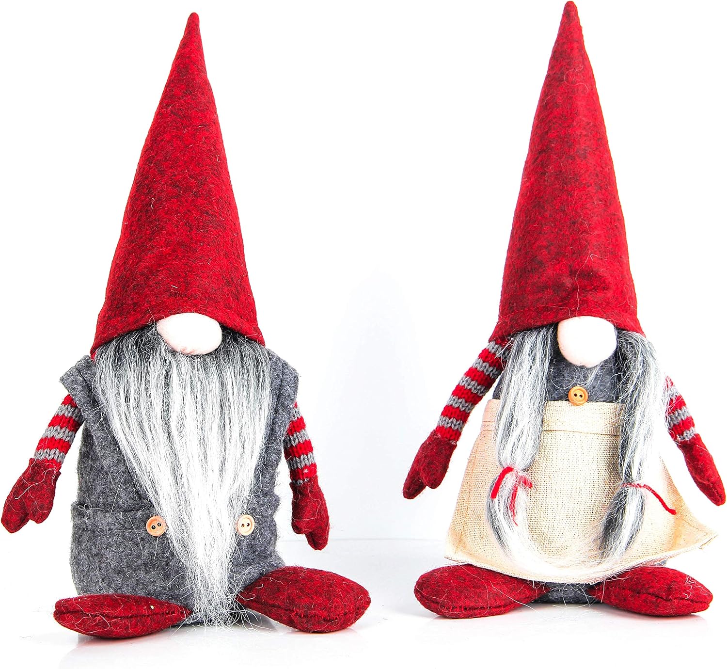 Costyleen Handmade Swedish Tomte Scandinavian Christmas Santa Gnome Plush Home Ornaments Table Decor Festival Decoration Xmas Gifts 2pc - Red Hat with Overalls 11 inches