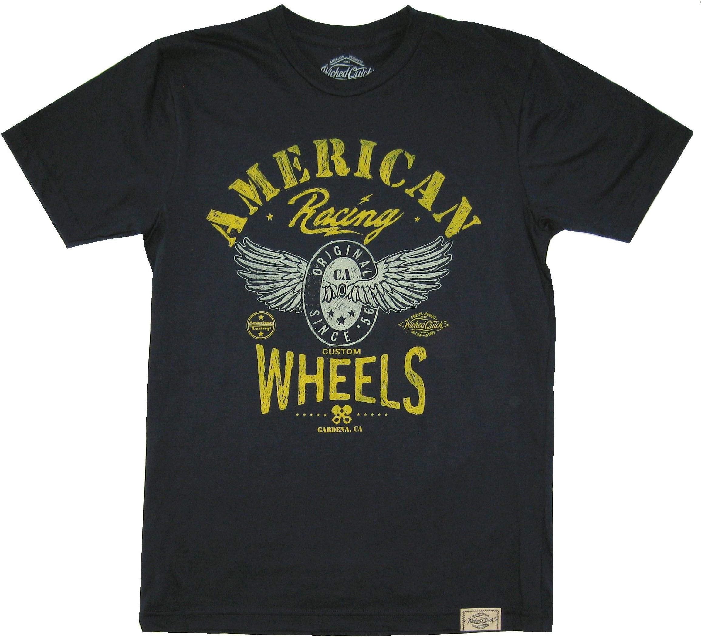 Wicked Quick American Racing Custom Wheels Tee Shirt (Color Navy, Size L)