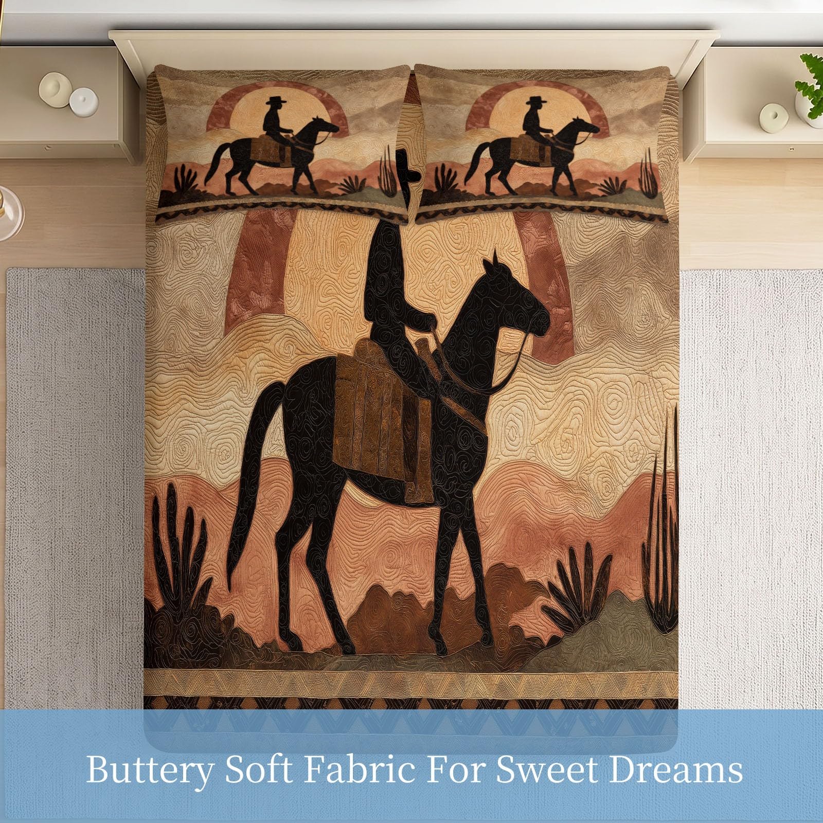 Juego de sábanas bajeras ajustables de 3 piezas, 140 x 200 cm, diseño vaquero jinete, de microfibra, retro, vintage, suave y agradable a la piel, transpirable, hipoalergénica, colchones de hasta 30 cm