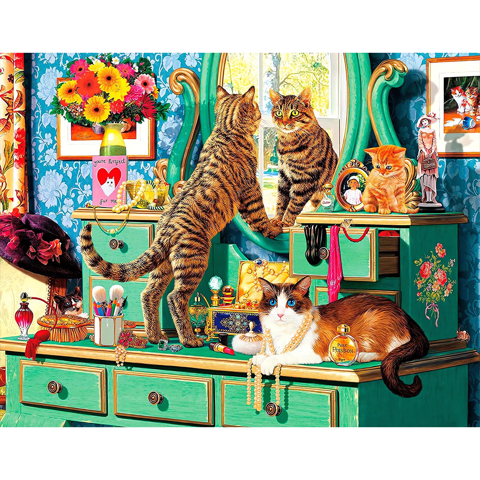 Chengqism Jigsaw Puzzles 100 Pieces for Adults Cat Puzzle 100 Pieces Animals 100 Piece Jigsaw Puzzle with Extra Large Piece for Adult Educational Games-Home Decoration Puzzles for Adult Teens Seniors — image 1