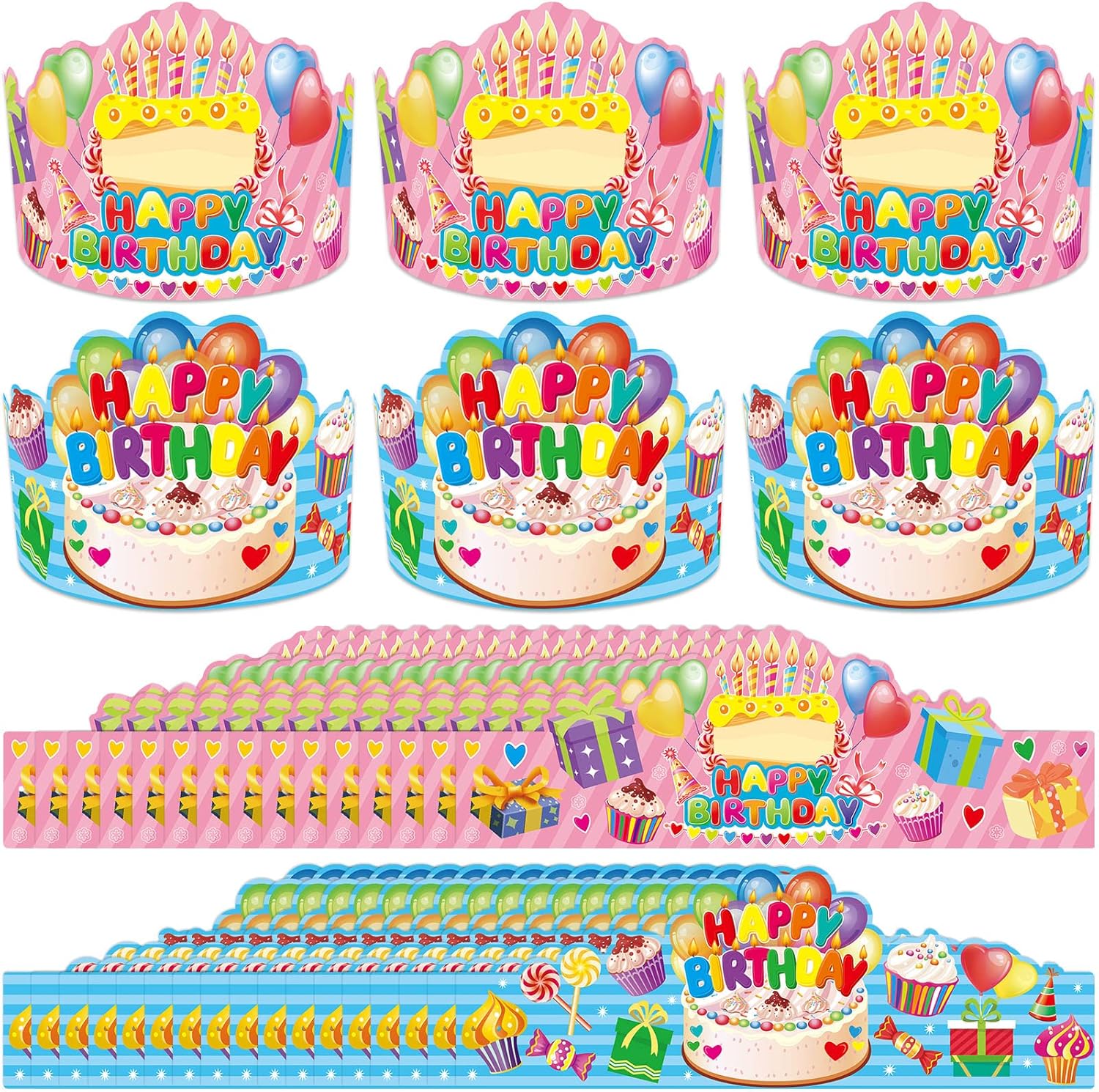 WorldBazaar Birthday Crowns for Kids Classroom 36 Pack Happy Birthday Hats with Badge Stickers for Boys Girls Classroom School Family Party Supplies