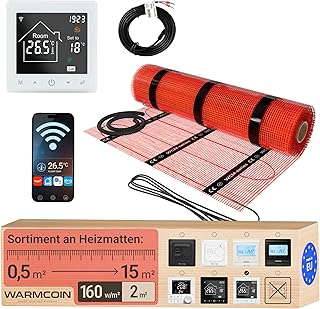 Elektrische Fußbodenheizung All-in-One Set 160 W/m² – Fliesen, Laminat & Vinyl – 2 m² – Inkl. W100 Weiß WiFi-Thermostat mit Touchscreen – Modernes Design & App-Steuerung