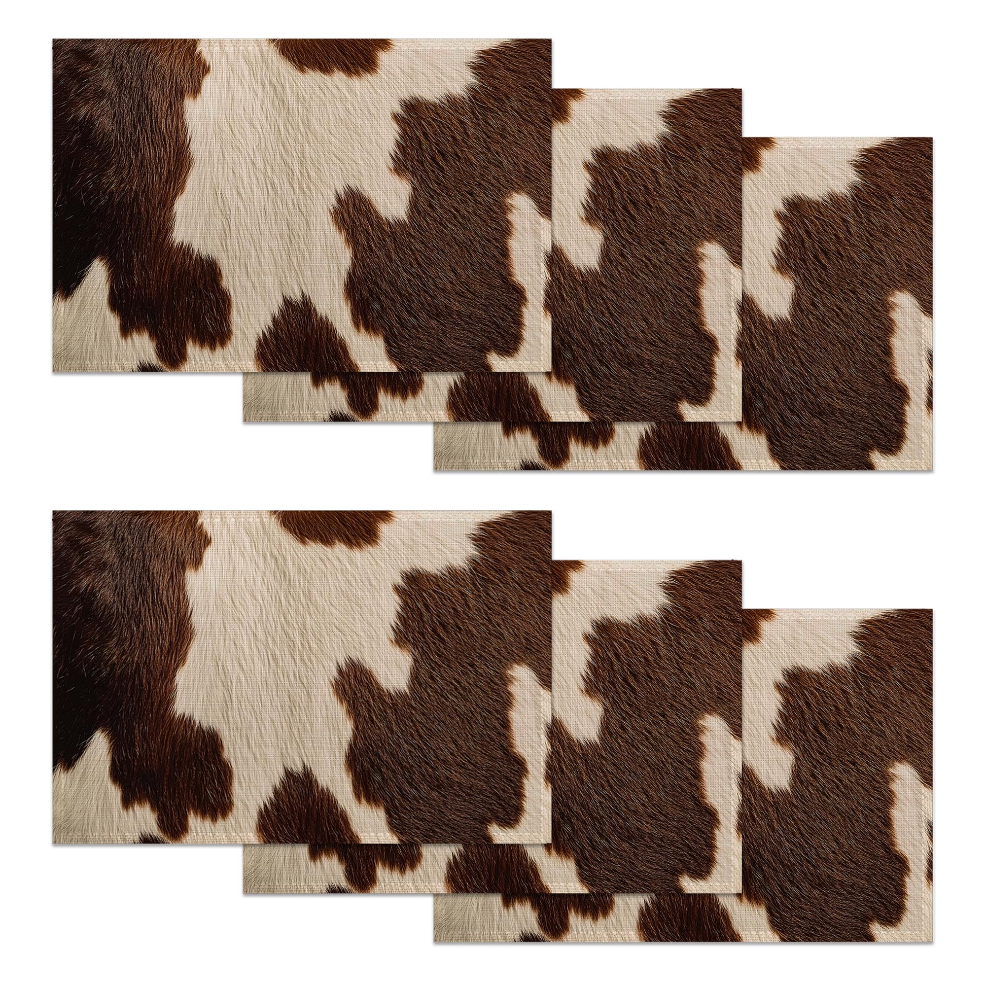 Placemats Set of 6,Cow Skin Washable Table Mats for Dining or Coffee Table, Heat Resistant Non-Slip Place Mats for Home Party 12"x18" โ image 1