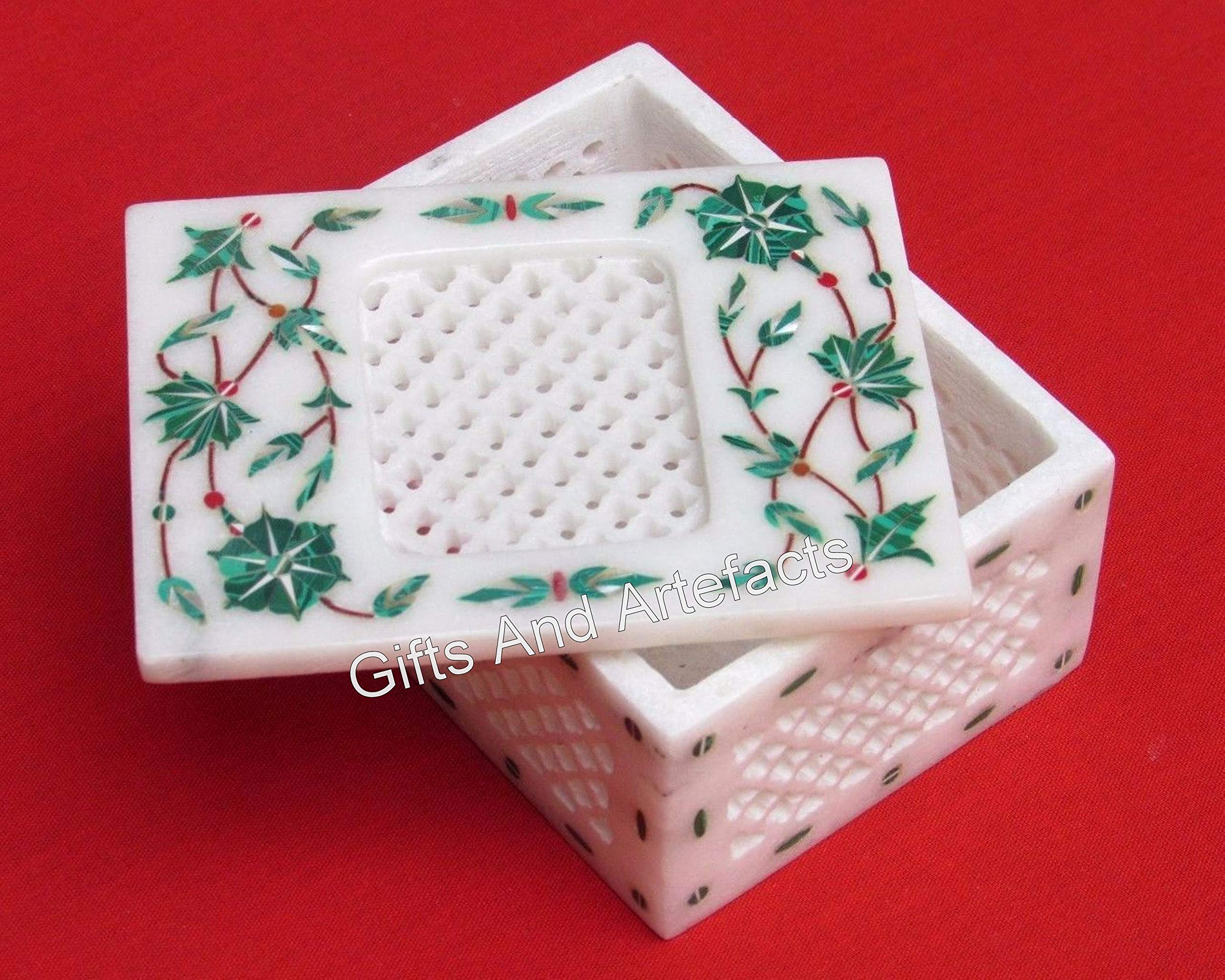 Boîte à bijoux malachite coffret marbre blanc rectangulaire 10x7cm pour rangement bijoux
