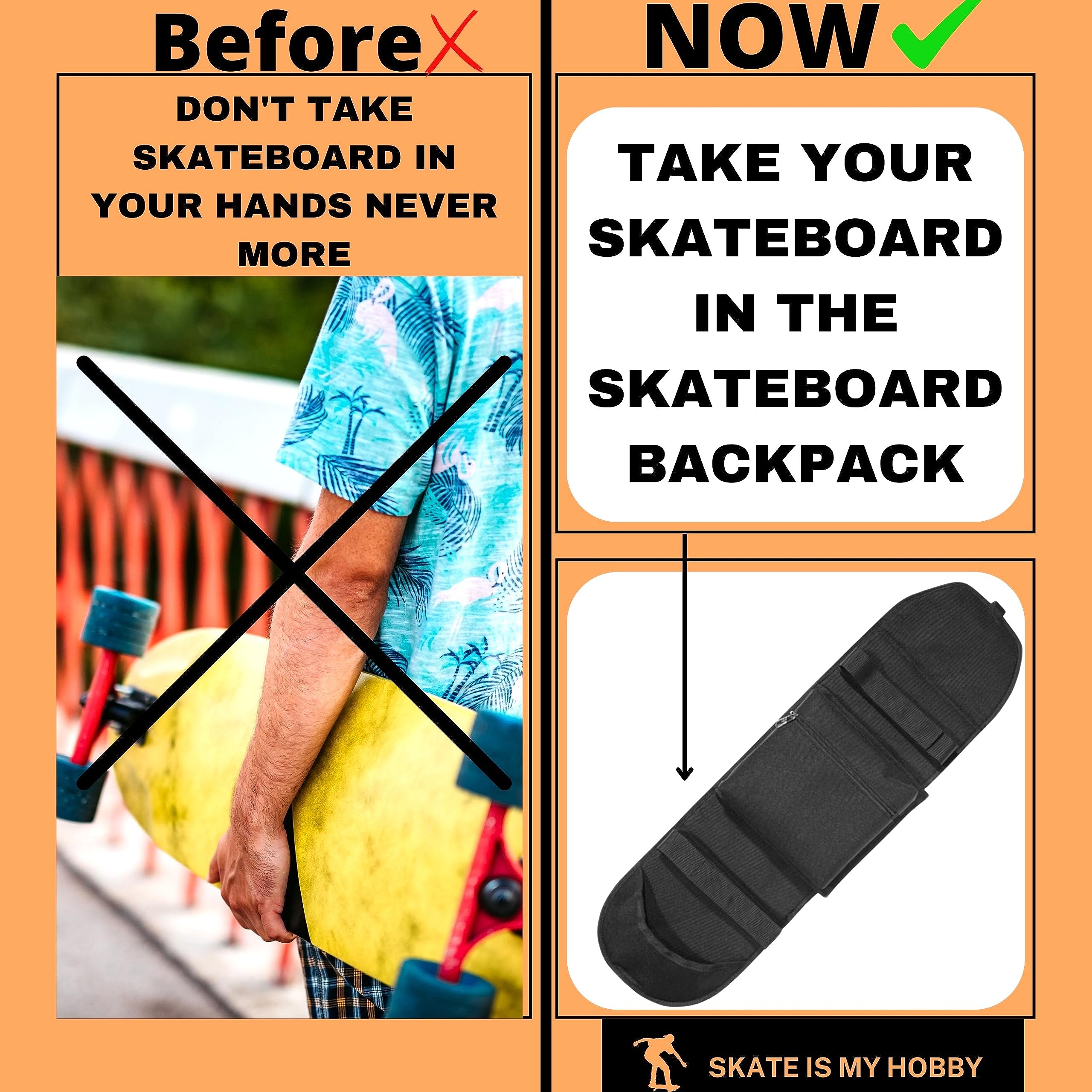 Pack : 1 sac à dos planche à roulettes + 1 clé T Skate Tool Clé T Skateboard Accessoire. Monopatin Housse Longboard Sac de transport Sac à dos Skate Cruiser Cadeau Skaters