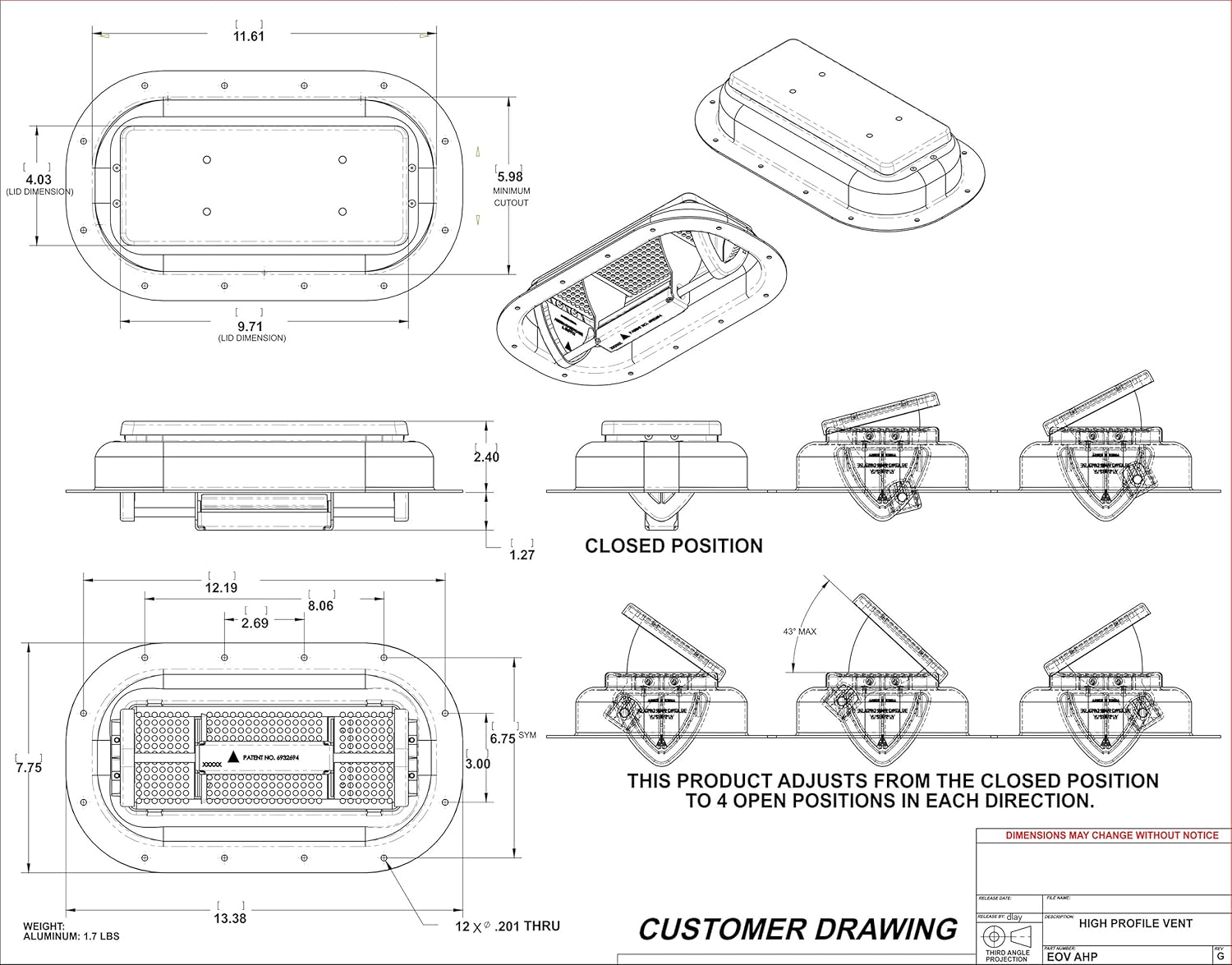 Aluminum Popup Roof Vent, High-Profile Bi-Directional Air Flow for Horse Trailers, RVs, and Enclosed Trailers (1 Pair)