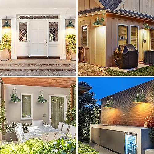 Miniatura 8 de DAKAFUL Paquete de 2 luces de granero al aire libre del atardecer al amanecer, aplique de pared de bronce antiguo adecuado para una variedad de