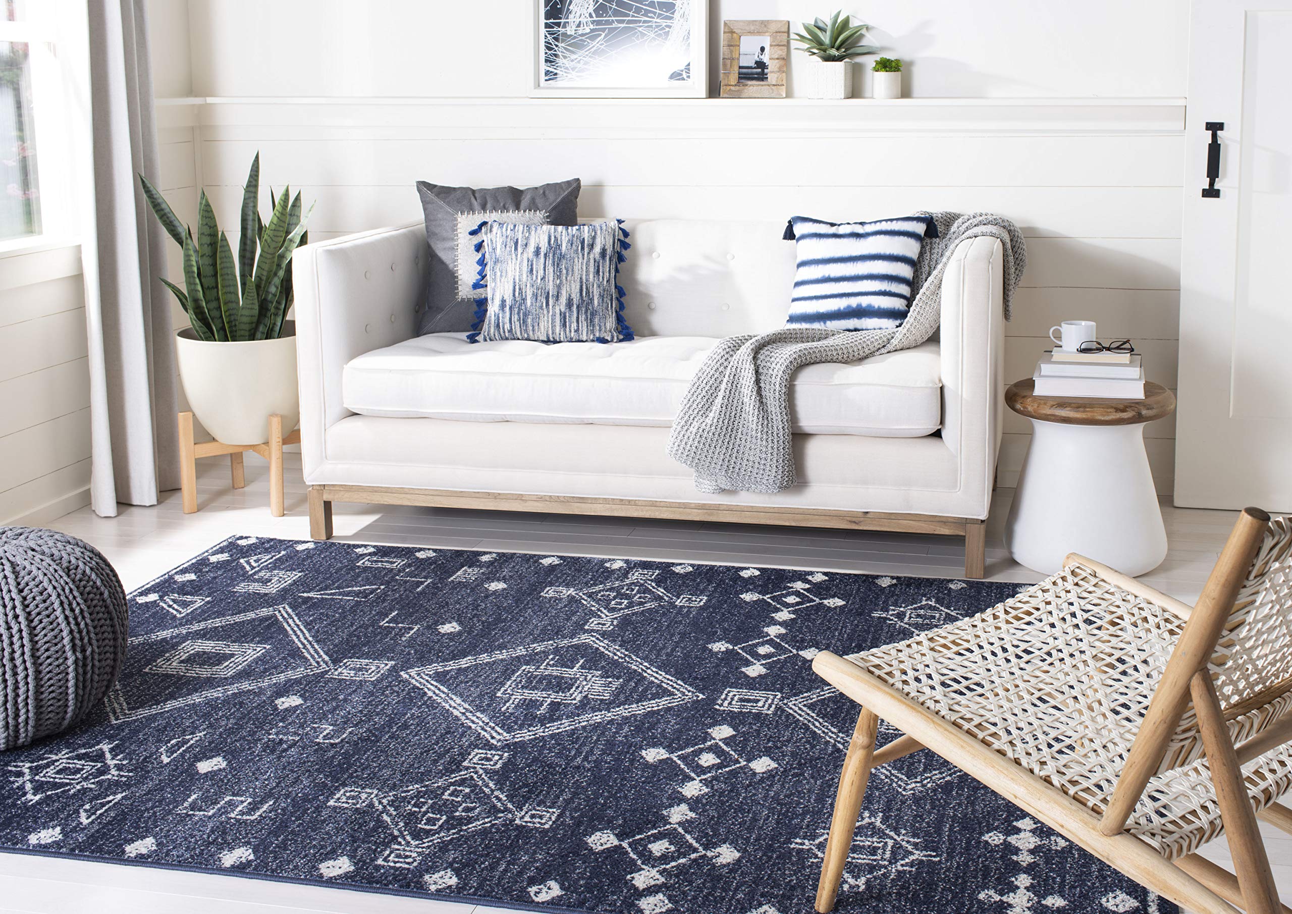 Tapis Boho Safavieh bleu marine argent 155 x 229 cm pour chambre