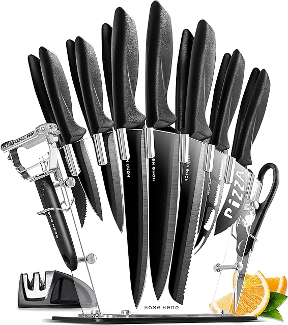 Kitchen Knife Set - 17 pcs Chef Knife Set with Stainless Steel Kitchen Knives Set - Black