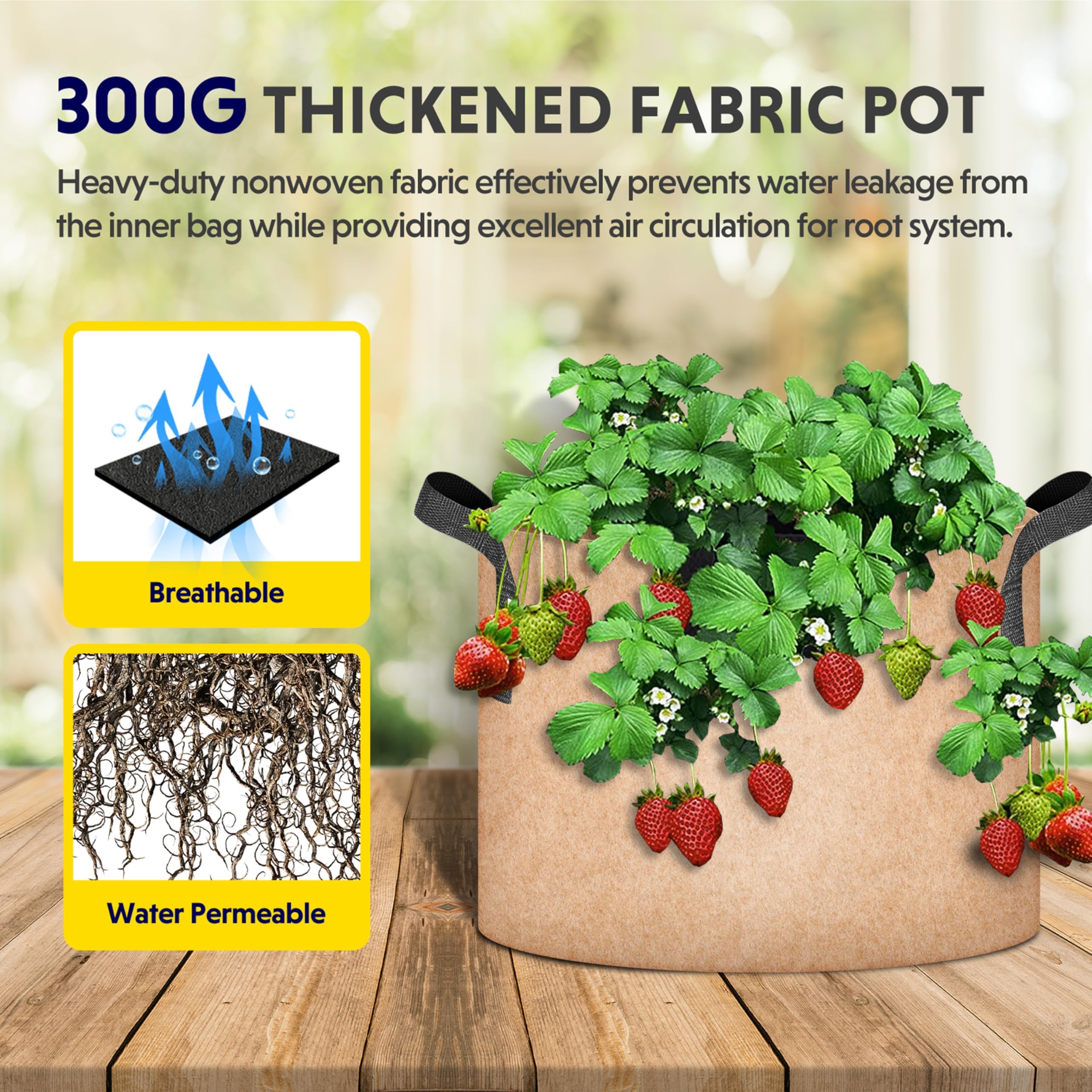 Simple Deluxe Con Asas, Bolsa no Tejida Gruesa Resistente con 6 Etiquetas para Plantas, 7 galones, 12 Unidades