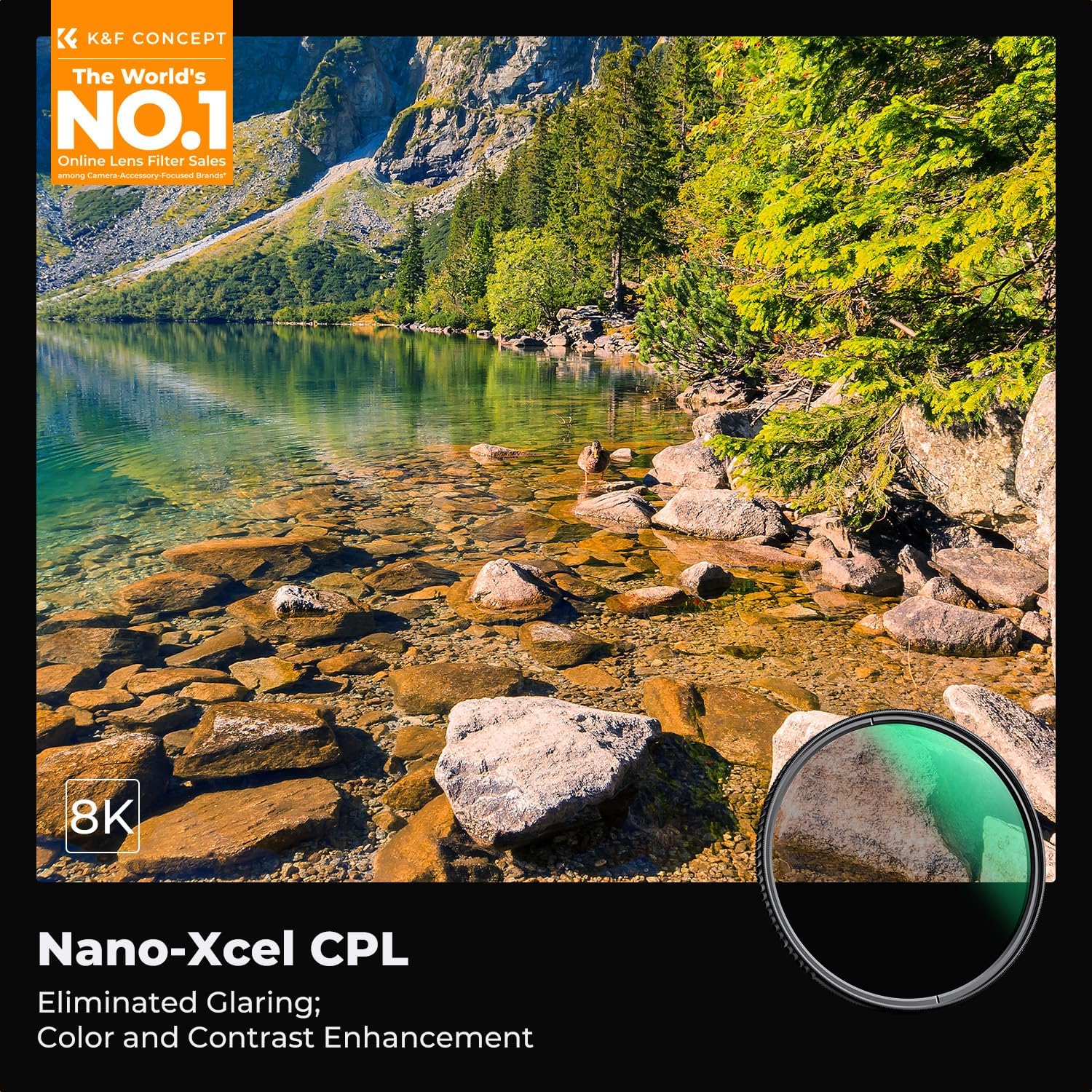 K&F CONCEPT 82mm Circular Polarizers Filter Polarizing Filter 28 Multi-Layer Coated Super Slim High Definition CPL Lens Filter (Nano-X Series)