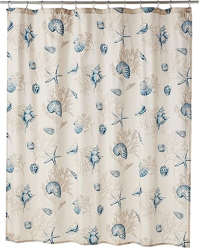 Madison Park Bayside - Cortina de ducha larga de tela de algodón estampada, cortinas de ducha costeras para baño, 72 x 72 pulgadas, color azul
