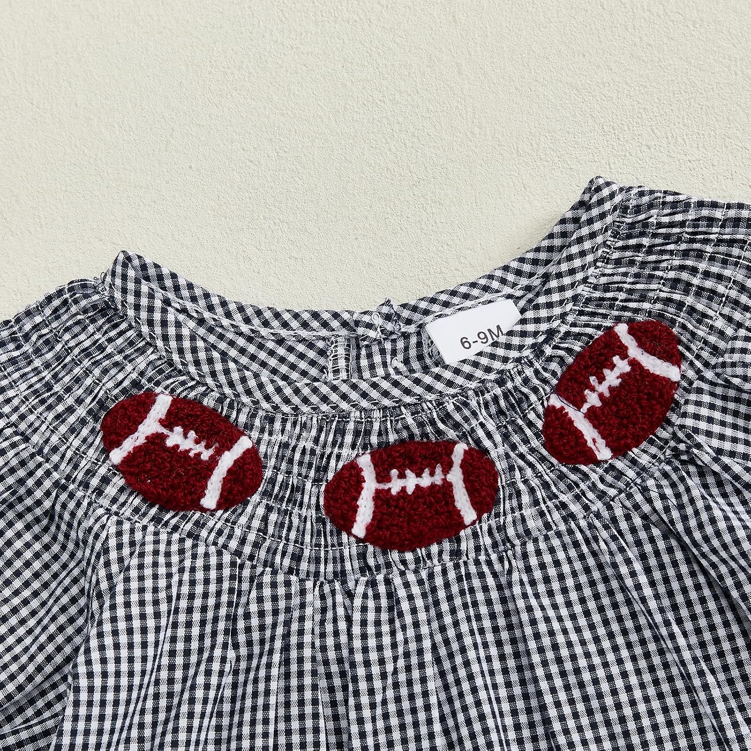 Toddler Girl Football Dress Rugby Bow Embroidery Color Block Short Puff Sleeve Smocked Dress Infant Fall Dresses