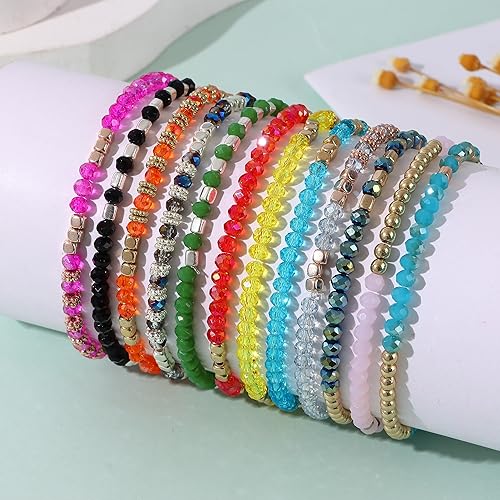 Miniatura 6 de SAMOCO 28 pulseras bohemias con cuentas para mujer, coloridas y apilables con cuentas de cristal brillantes, pulseras versátiles de múltiples capas