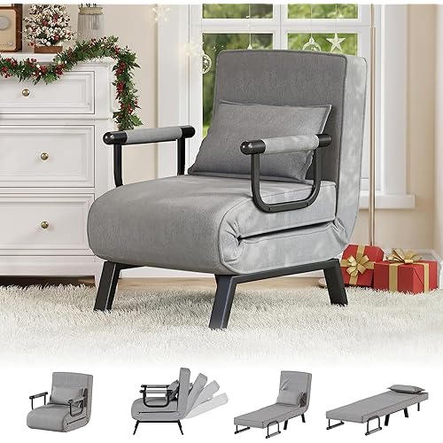 TYBOATLE Folding Chair Bed, Comfy Convertible Sleeper Sofa, 5 in 1 Folding Bed with 5-Position Adjustable Backrest & Pillow, Floor Single Chairs, Cozy Futon Chair for Small Spaces, Office (Light Grey)