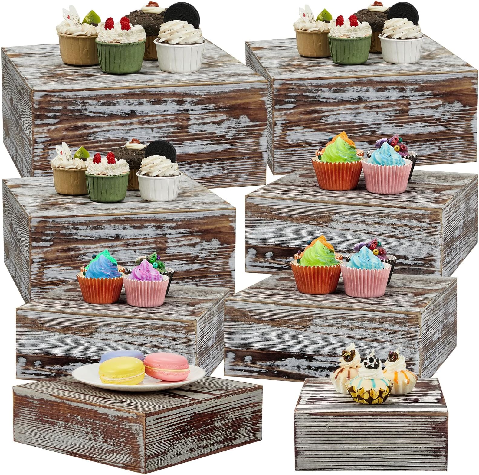 Vintage White Square Wooden Cake Stands for Display,Set of