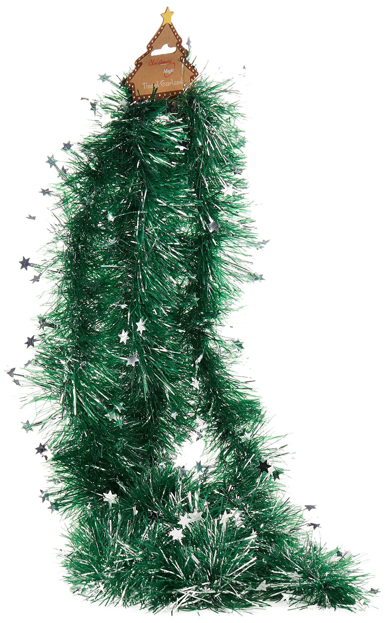 Christmas Magic Green Garland w/Silver Tinsel Stars 300cmx12cm