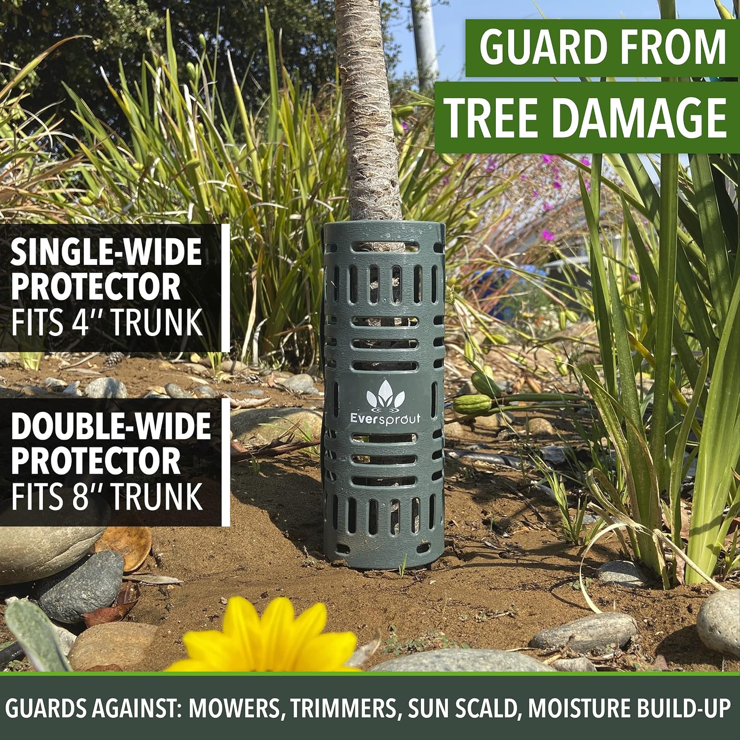 EVERSPROUT Tree Trunk Protector | Weather-Proof, Durable, Resizable | Stacks Vertically & Horizontally for Various Size Trees | Guards from Trimmers, Mowers, & Sun (12 Pack)
