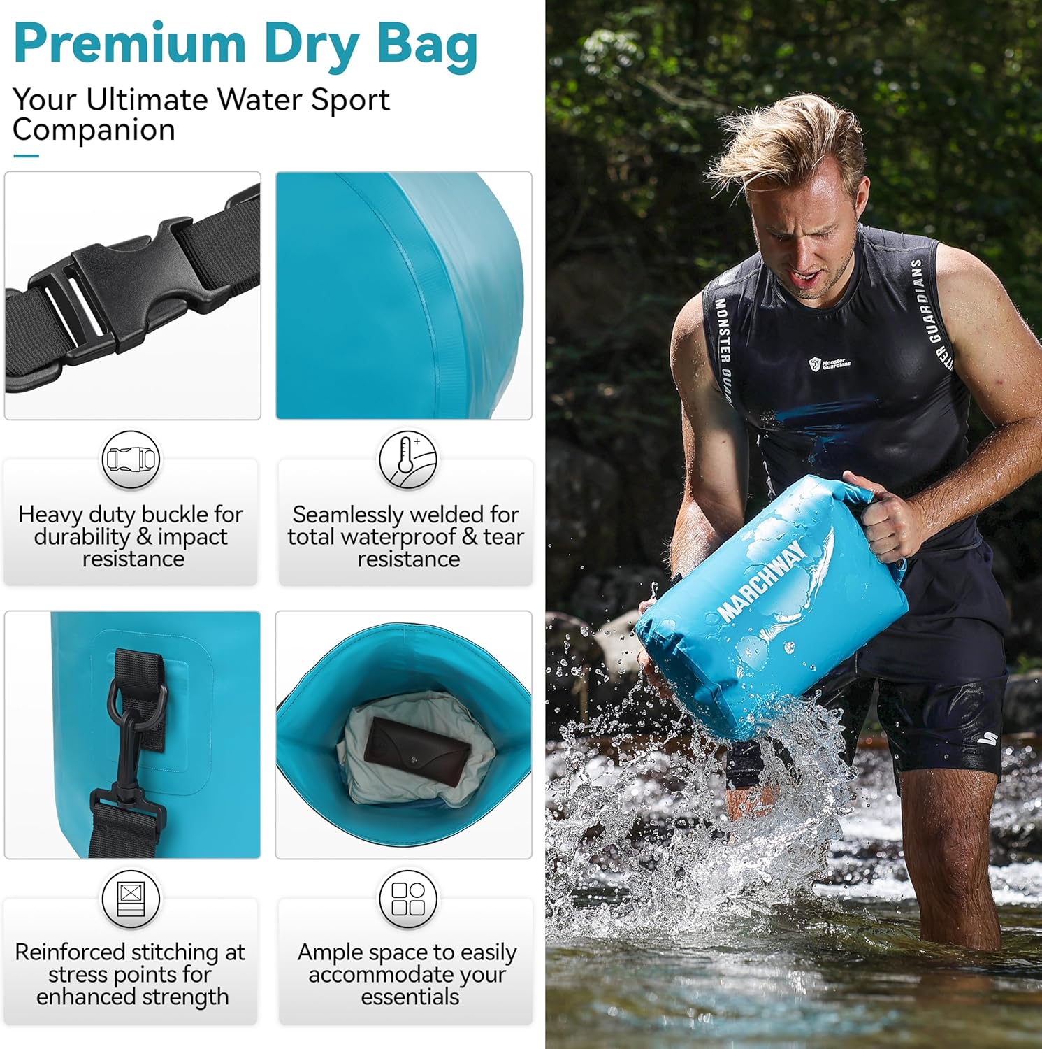 MARCHWAY Floating Waterproof Dry Bag Backpack 5L/10L/20L/30L/40L, Roll Top Sack Keeps Gear Dry for Kayaking, Rafting, Boating, Swimming, Camping, Hiking, Beach, Fishing