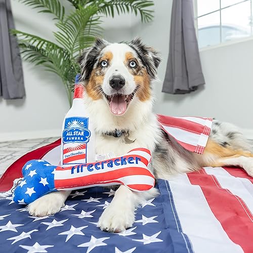 Miniatura 6 de Huxley & Kent para perros Lil 'Firecracker Bone (pequeño) Juguete divertido para perros del 4 de julio Juguete de felpa para perros con