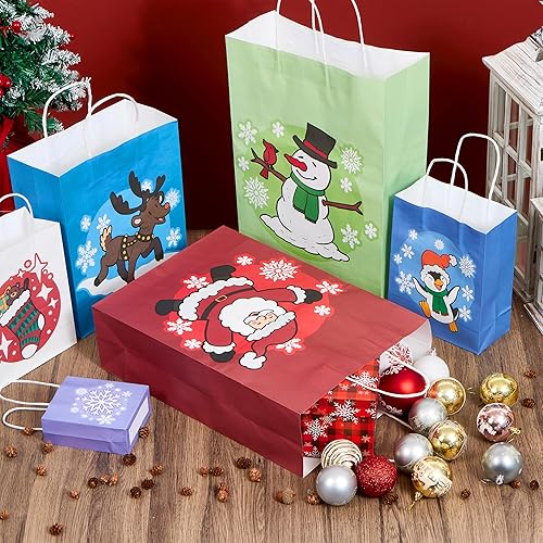 Miniatura 5 de JOYIN 24 bolsas de regalo – 12 diseños, grande 15 pulgadas, "mediano 12", "pequeño 9", "XS 7" con Papá Noel, muñeco de nieve, reno, árbol de