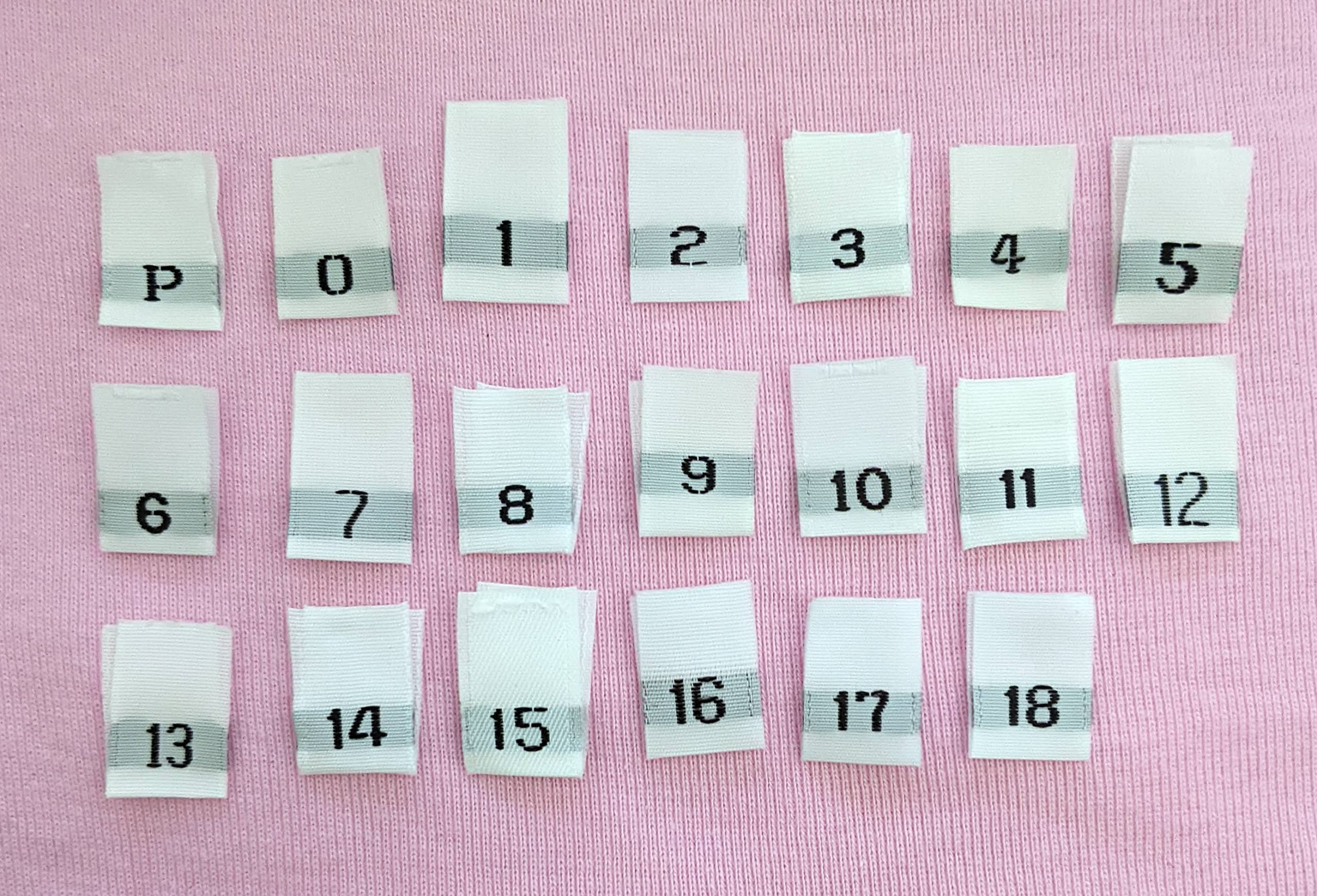 Clothing Woven Sewing Folded Label Number Size Tags White, Size P 0 1 2 3 4 5 6 7 8 9 10 11 12 13 14 15 16 17 18-100pc Packs (4)