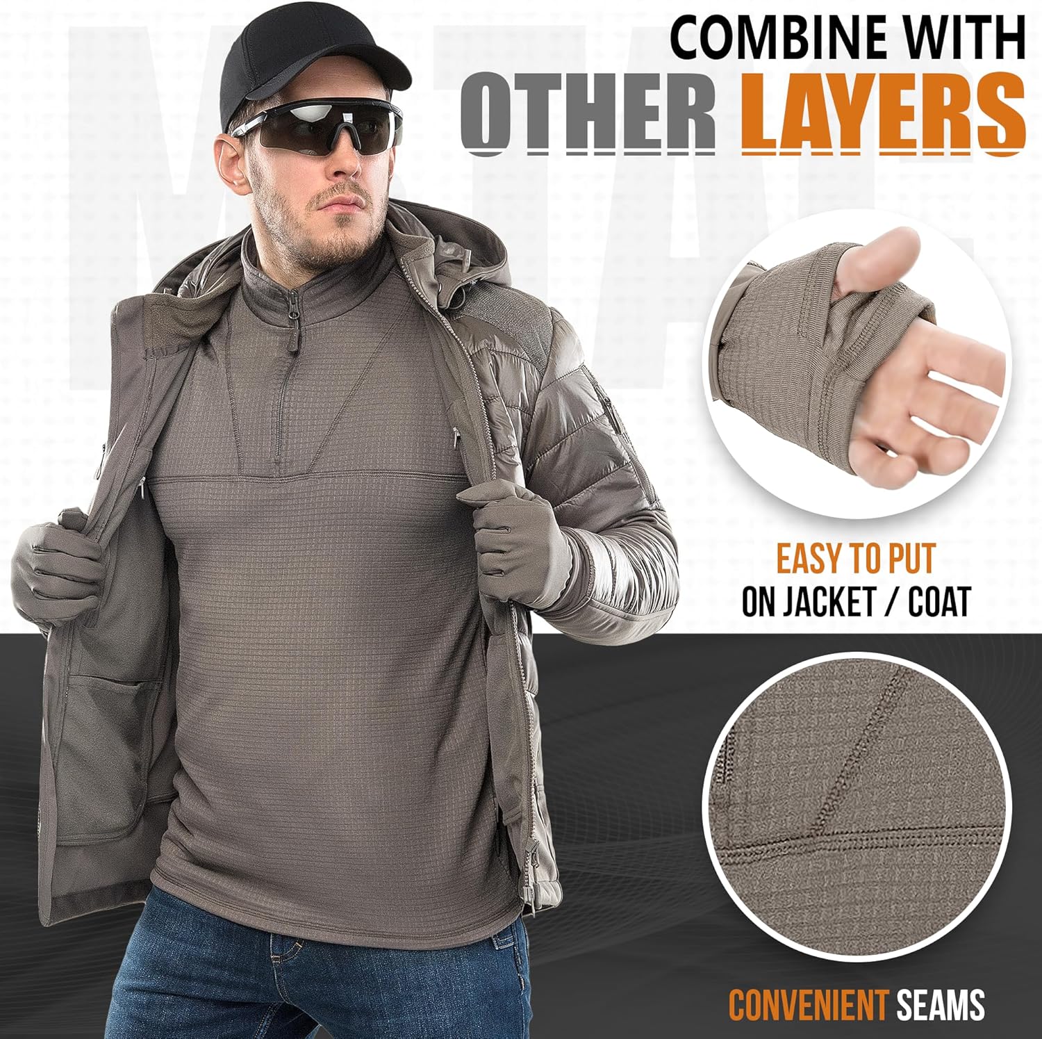 M-Tac Thermal Shirt for Men – Grid Fleece Lined Base Layer Compression Top for Cold Weather ECWCS Delta Level 2 - Image 7