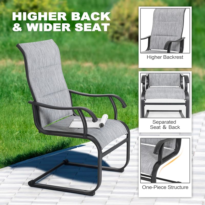 NUU GARDEN Set of 2 Patio Dining Chairs All Weather Outdoor Padded Textilene Chairs with High Back and Spring Motion Design Breathable Outdoor Dining Chairs for Deck Lawn Backyard Grey image 6