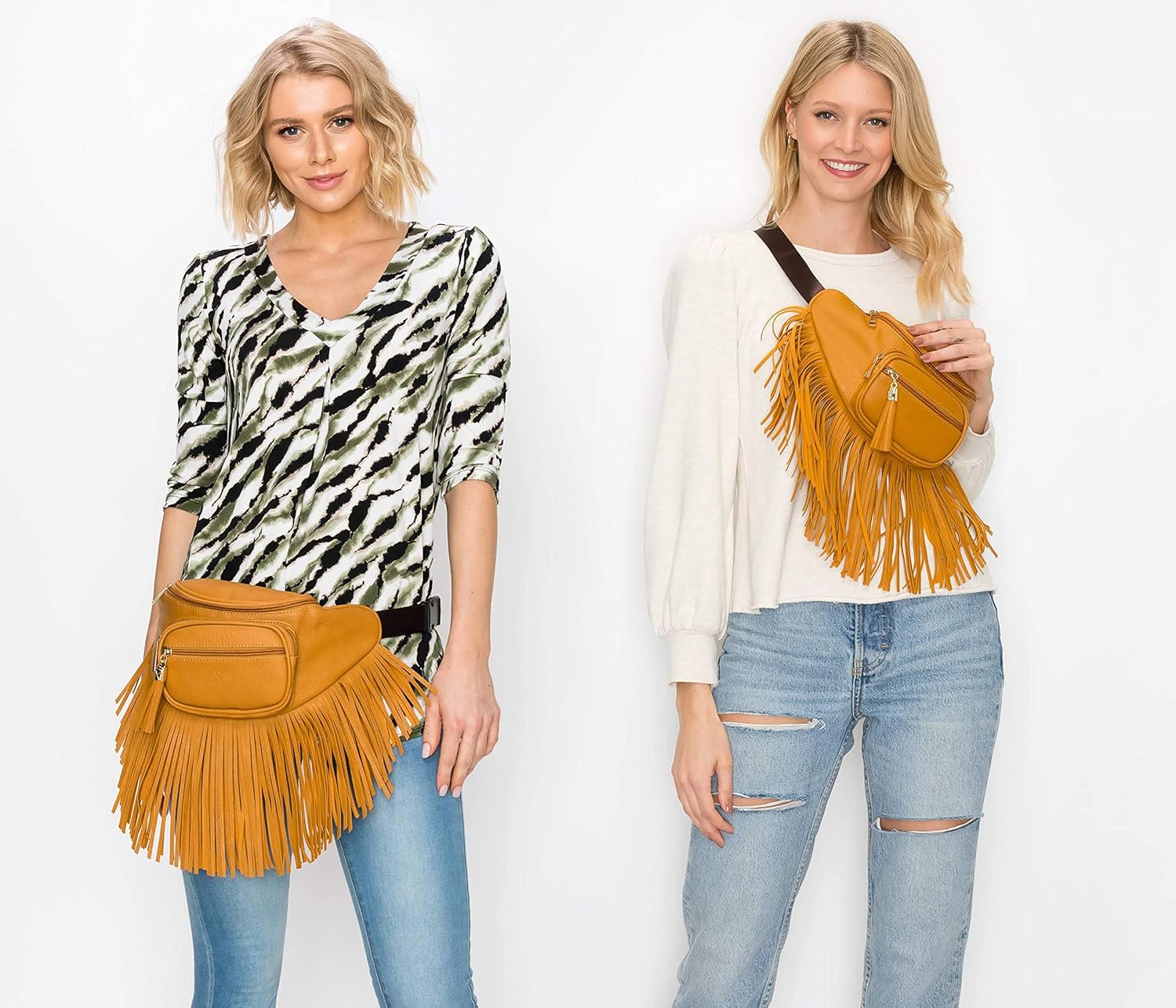 Solene Fringe Waist bag for women with Multi Zipper Pockets - Image 7