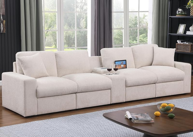 Juego de sofás de salón de 4 plazas con consola, perfecto para apartamento, Airbnb y sala de juegos