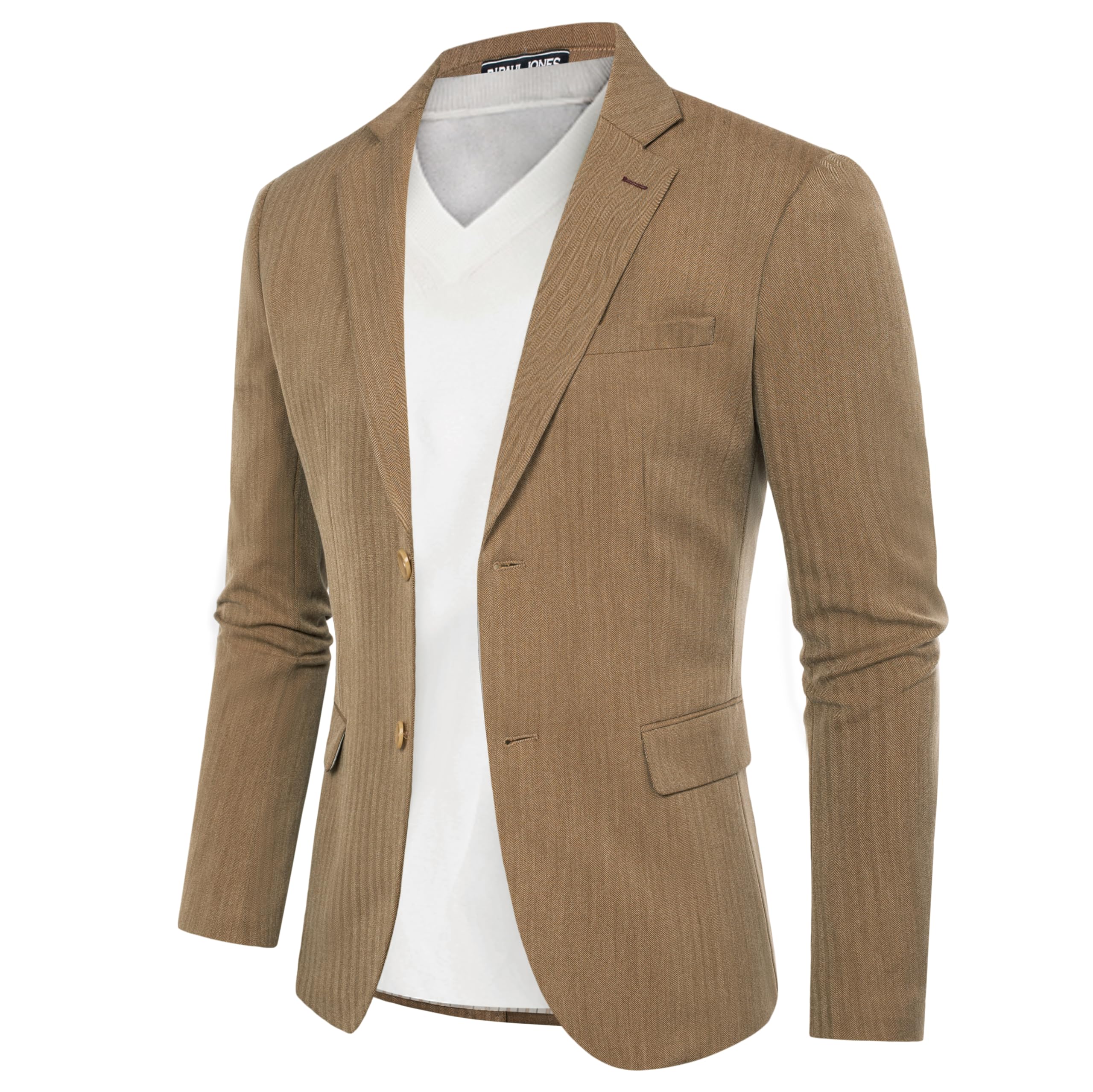PJ PAUL JONESMens Blazer Casual 2 Buttons Herringbone Sport Coat Slim Fit Notched Lapel Suit Jacket
