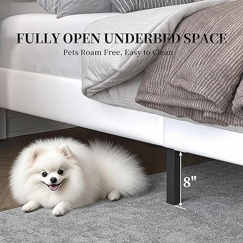 Miniatura 7 de Marco de cama Queen con cabecera de almacenamiento de 2 niveles, cama de plataforma Aurora de piel sintética con proyector Galaxy Star, marco de