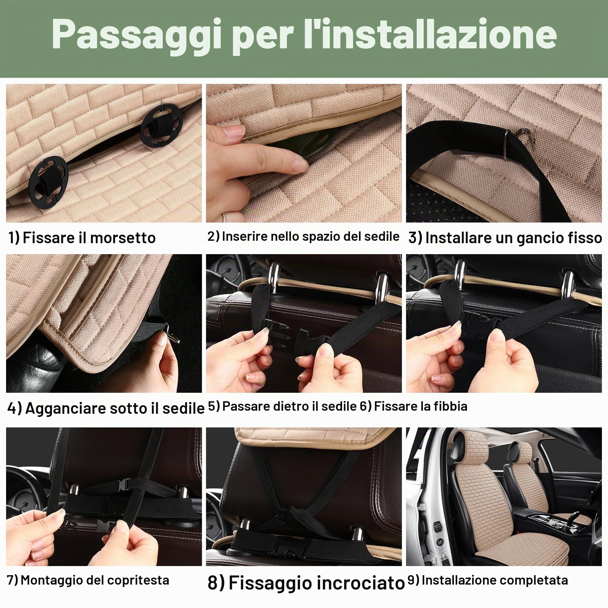 VarCozy Coprisedili per auto, in lino, traspiranti, anteriori, per auto, con protezione antiscivolo, per tutte le stagioni, coprisedili anteriori universali per auto, SUV, camion