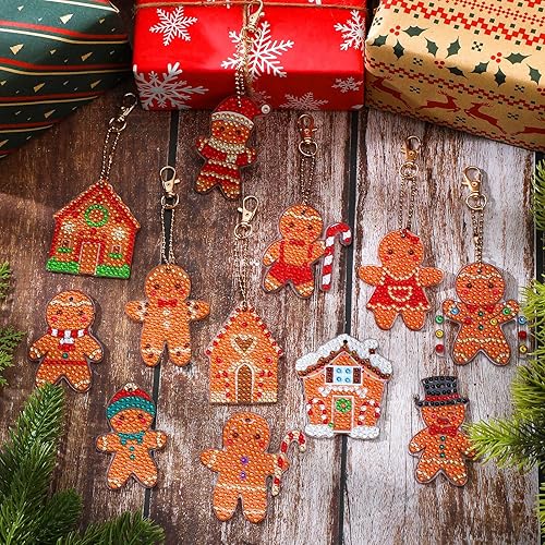 Miniatura 5 de Kit de 24 llaveros de pintura de diamantes de Navidad, adornos de pintura de diamantes, llaveros de arte de diamantes para colgar, llavero 5D,