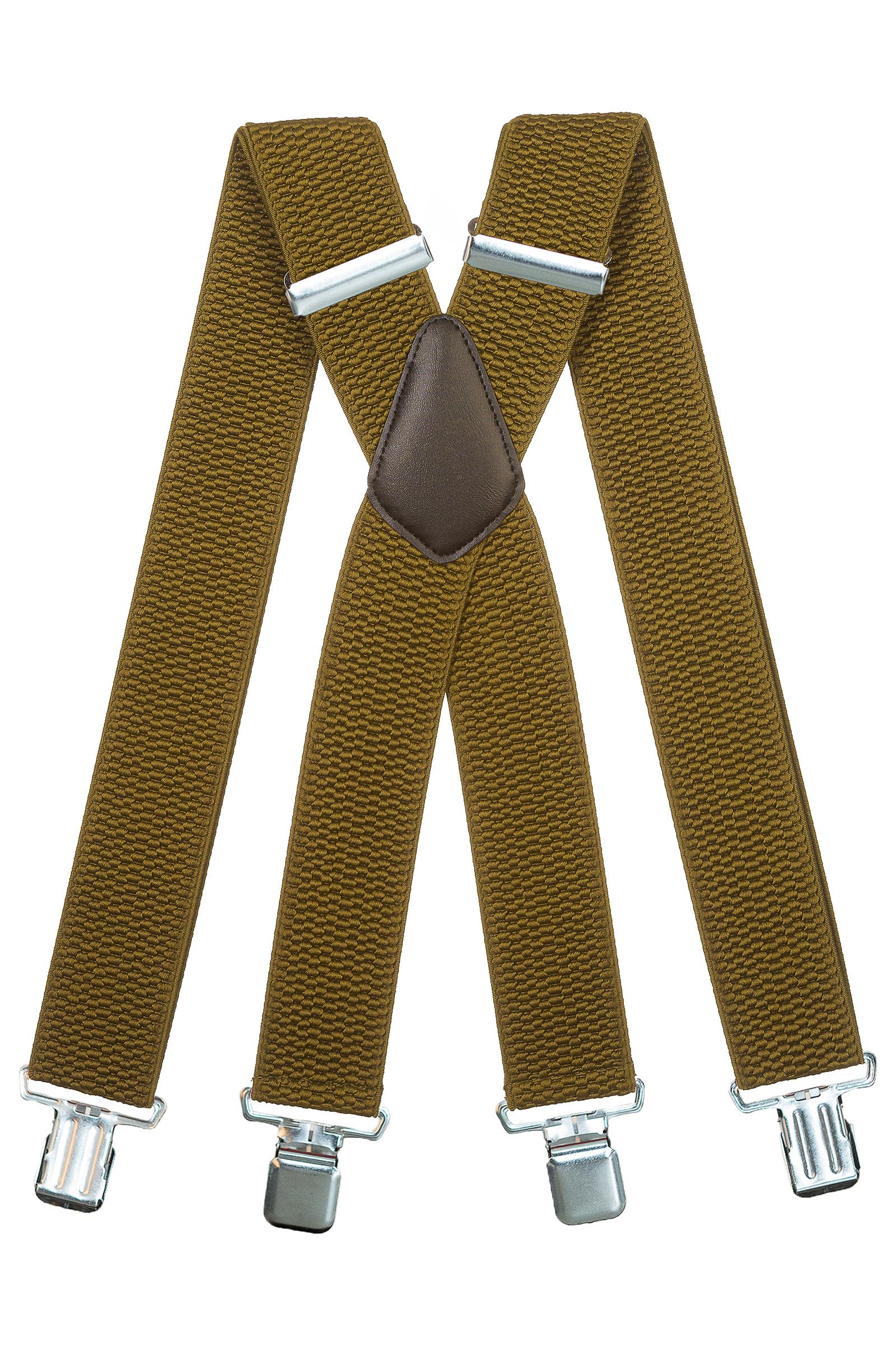 Olata Men's Extra Wide X-Shape Braces/Suspenders - 5cm. Olive Green (Silver Clips)