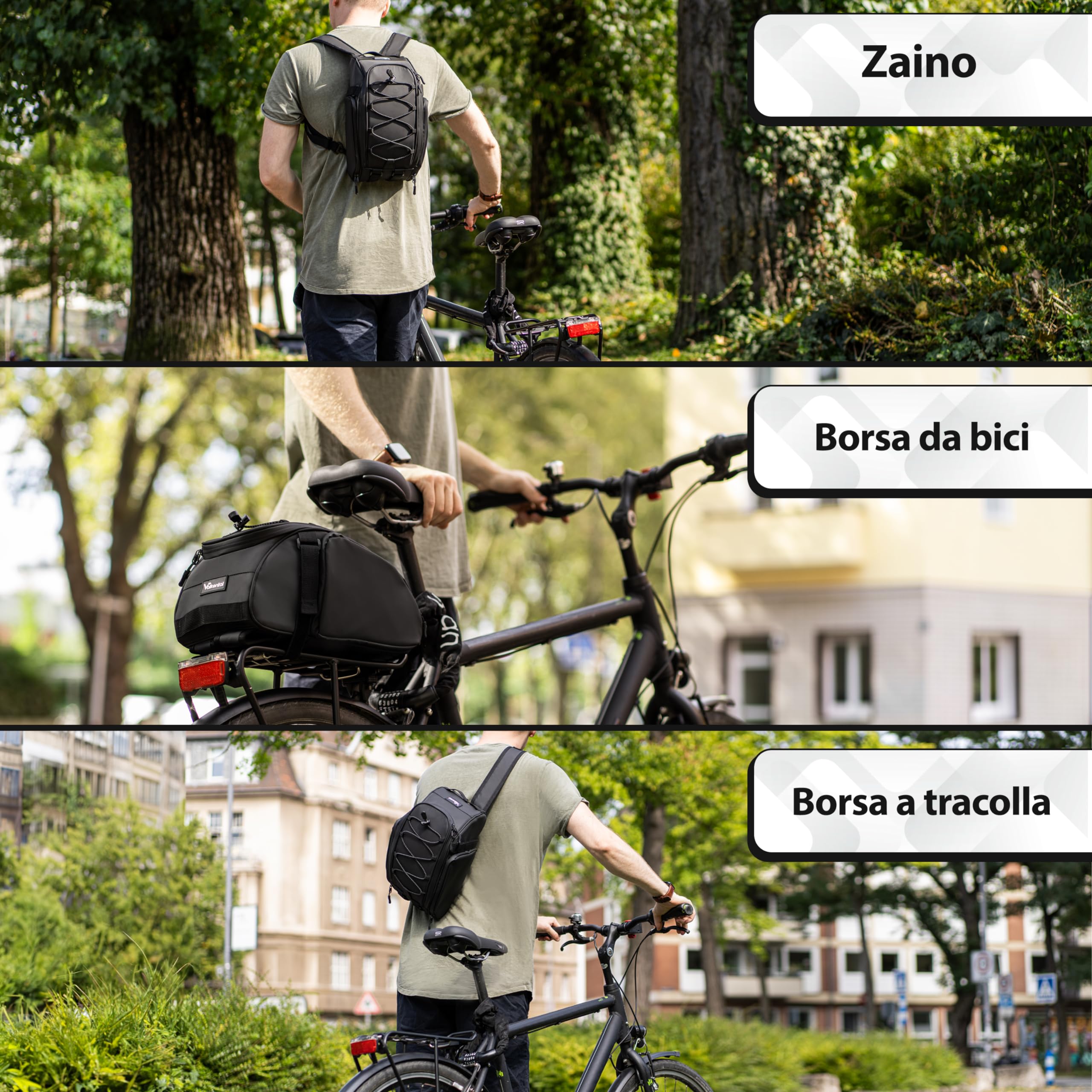 Valkental - Borsa per bicicletta 3in1 per portapacchi - Volume 10L - Borsa per portapacchi isolante con funzione zaino - Impermeabile & Riflettente - dall'umidità