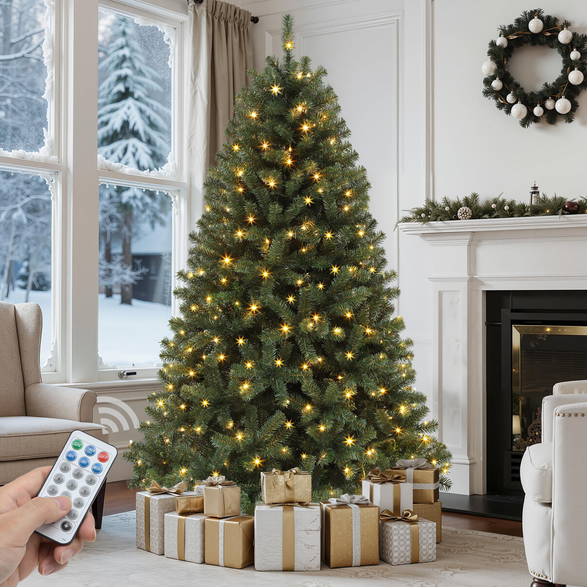 GOOBED 7.5FT Pre-Lit Classic Christmas Tree with 550 LEDs &amp; Remote
