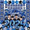 Graduation Decorations 2025, 43-Piece Luxury Blue Party Supplies Set with Balloons, Banner, Backdrop, Hanging Swirls, Honeycomb Table Decor & Photo Props for College & High School Graduation Ceremony