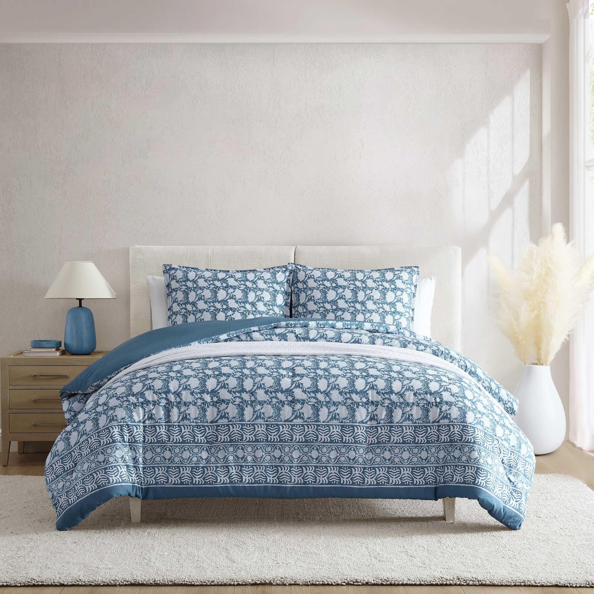 Bayport Floral Bleu Très Grand Lit Parure de Lit Design Élégant Floral