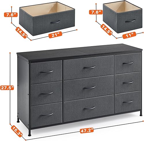 Miniatura 2 de EnHomee Mueble de TV con cajones, consola multimedia para 60 pulgadas, consola de TV con 9 cajones para dormitorio, centro de entretenimiento con