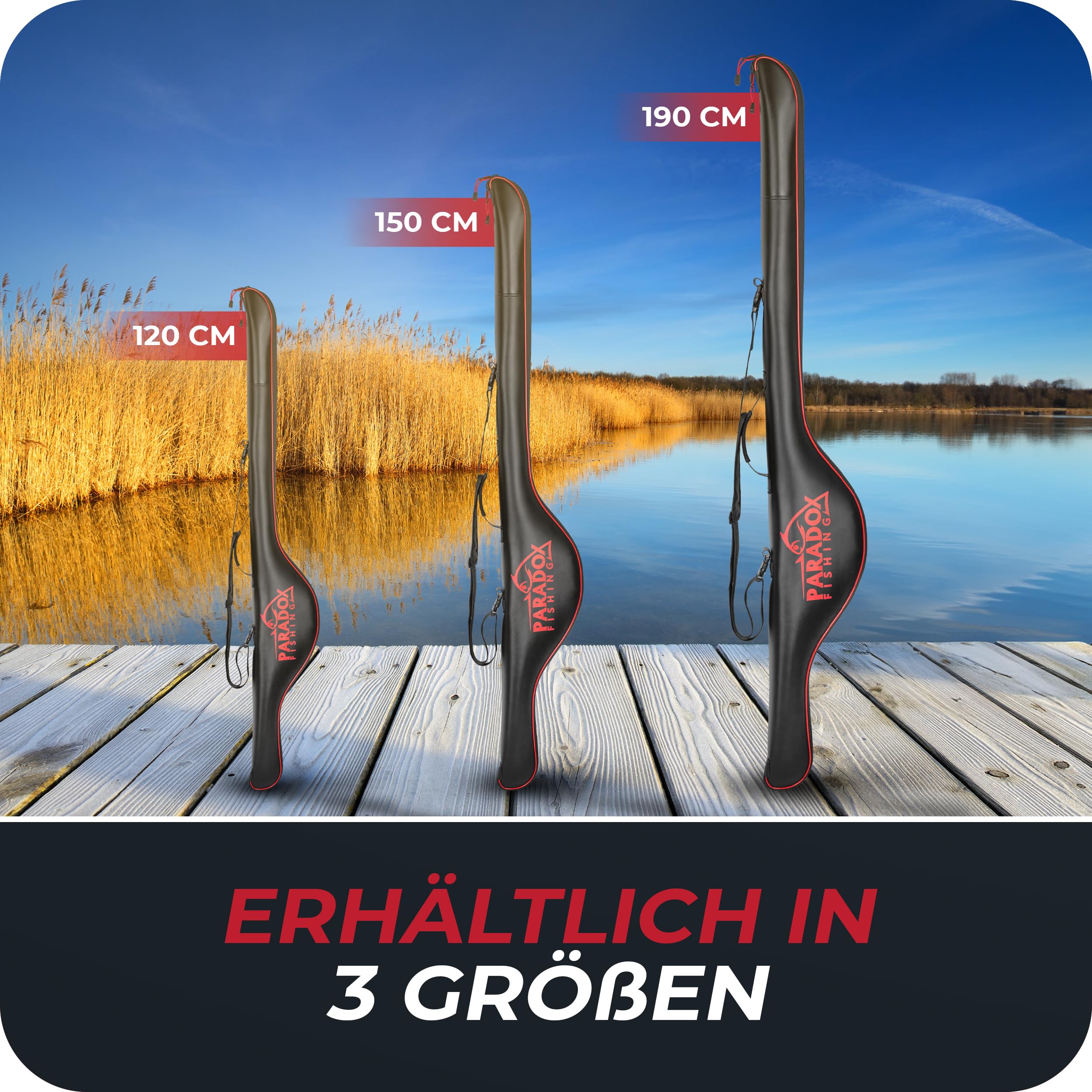 Paradox Fishing Eva torba wędkarska 120cm/150cm/190cm - Materiał jest 100% wodoodporny - torba wędkarska, futerał wędkarski, torba na wędki, czarny, 190cm