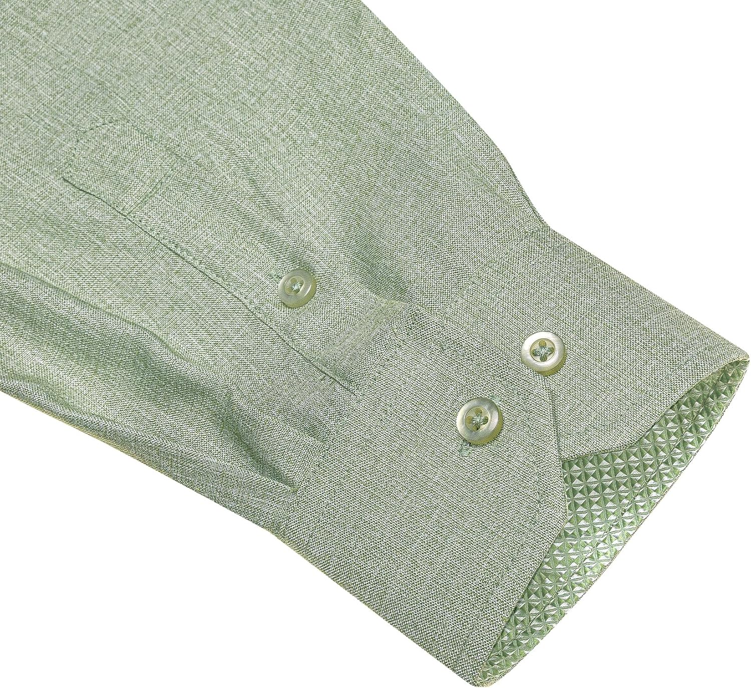 Mens Linen Shirts Casual Long Sleeve Button Down Shirt Untucked Regular Fit Contrast Collar Dress Shirt with Pocket - Image 6