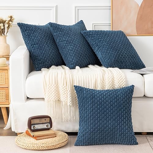 Miniatura 6 de UGASA - Juego de 4 fundas de almohada de pana suave, fundas de almohada decorativas de rayas bohemias de 20 x 20 pulgadas, decoración del hogar,